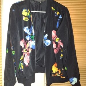Moschino Black Bomber Jacket with Colorful Floral Design